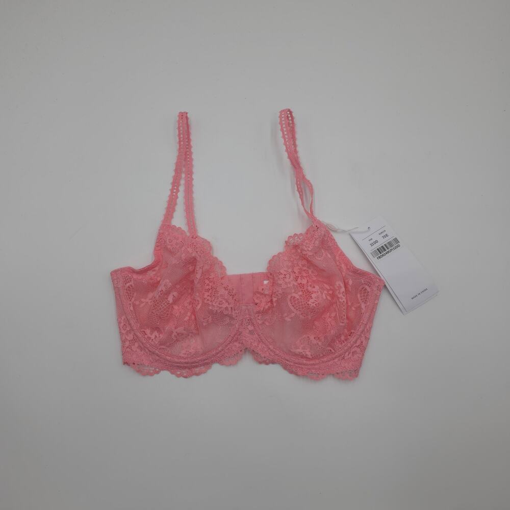 HSIA Scalloped Lace Semi-Sheer Bra in Pink Size 32DD